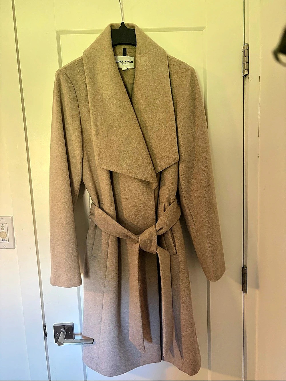 Cole Haan Signature Wool Blend Belted Wrap Coat Brown Size 12